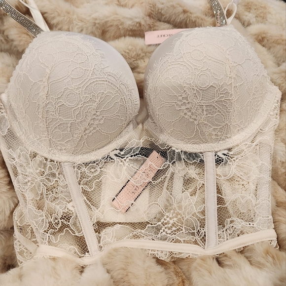 VICTORIA'S SECRET- Bombshell Add-2-Cups Push-Up Corset Top Coconut White - Picture 4 of 4